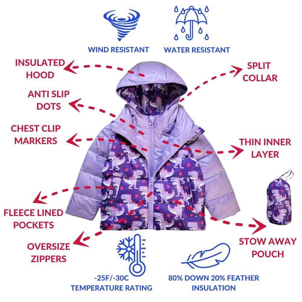 Car Seat Coat | The Road Coat Down - Purple Raptor Print