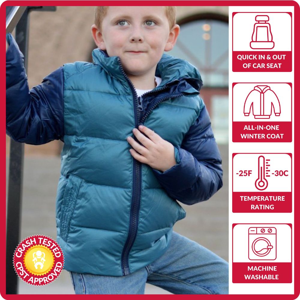 Car Seat Coat | The Road Coat Down - Navy/Teal