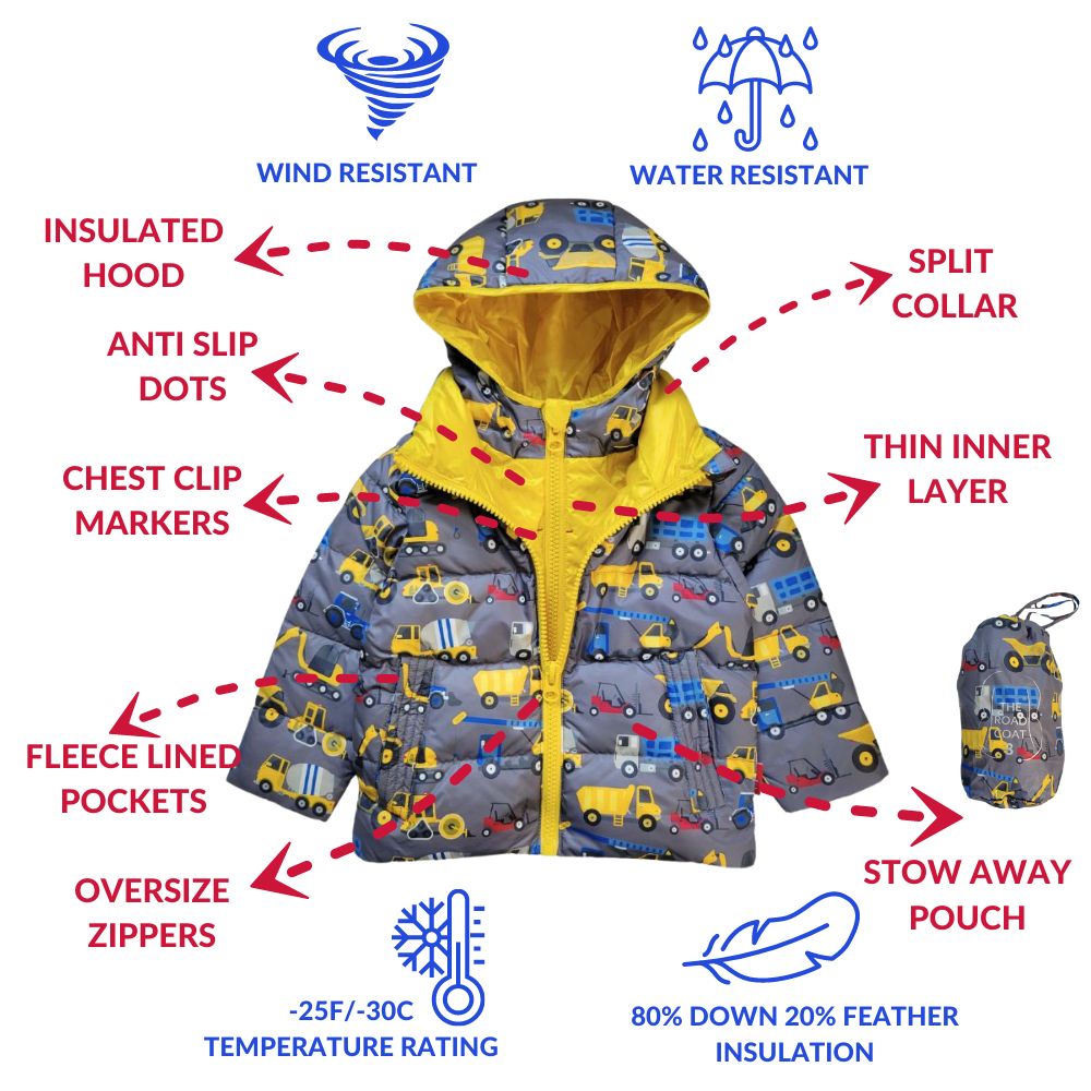 Car Seat Coat | The Road Coat Down - Construction Print