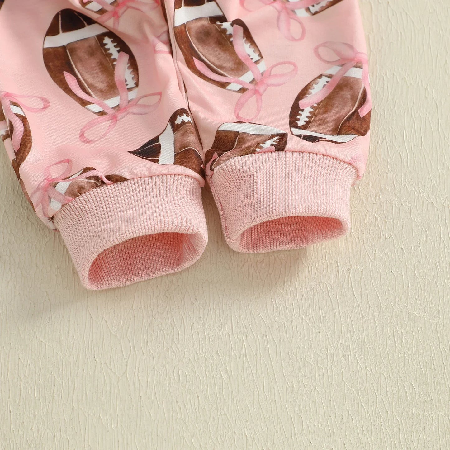 Baby Toddler Girls 2Pcs Fall Outfit Football Bow Print Crew Neck Long Sleeve Top with Pants Jogger Set