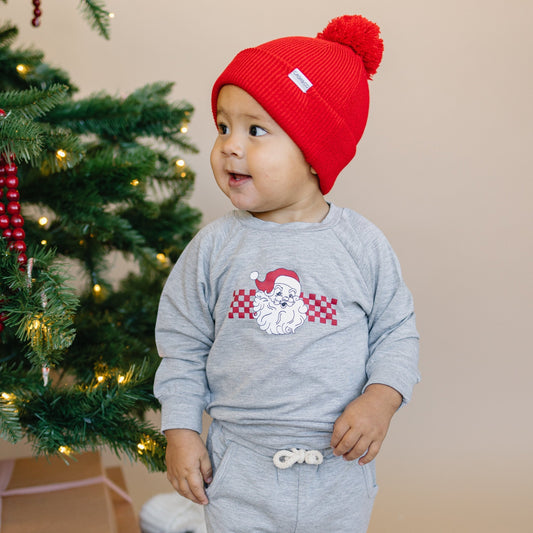 Checkered Santa Christmas Bamboo Crewneck & Jogger Set