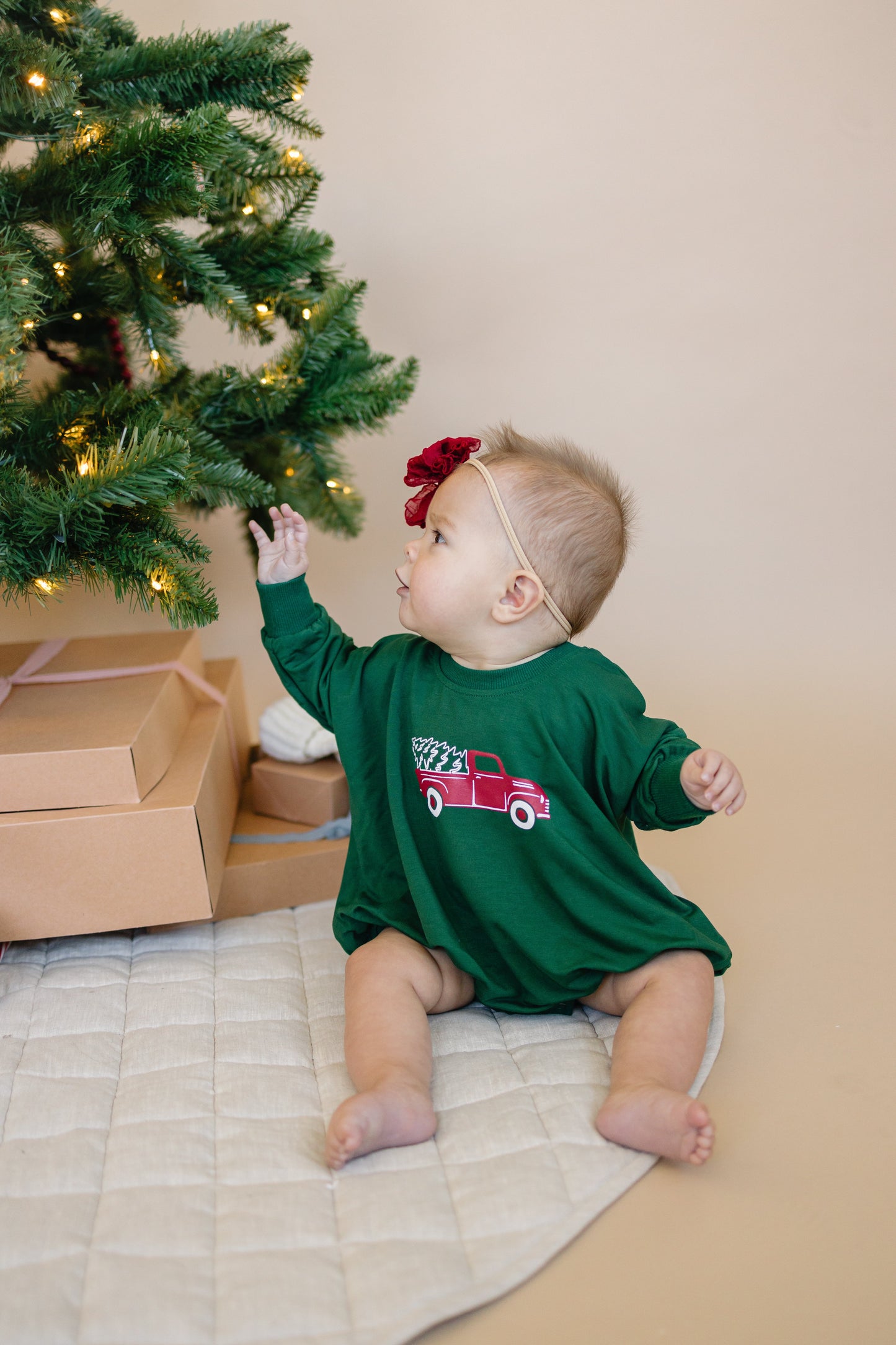 Christmas Tree Truck Bamboo Sweatshirt Romper