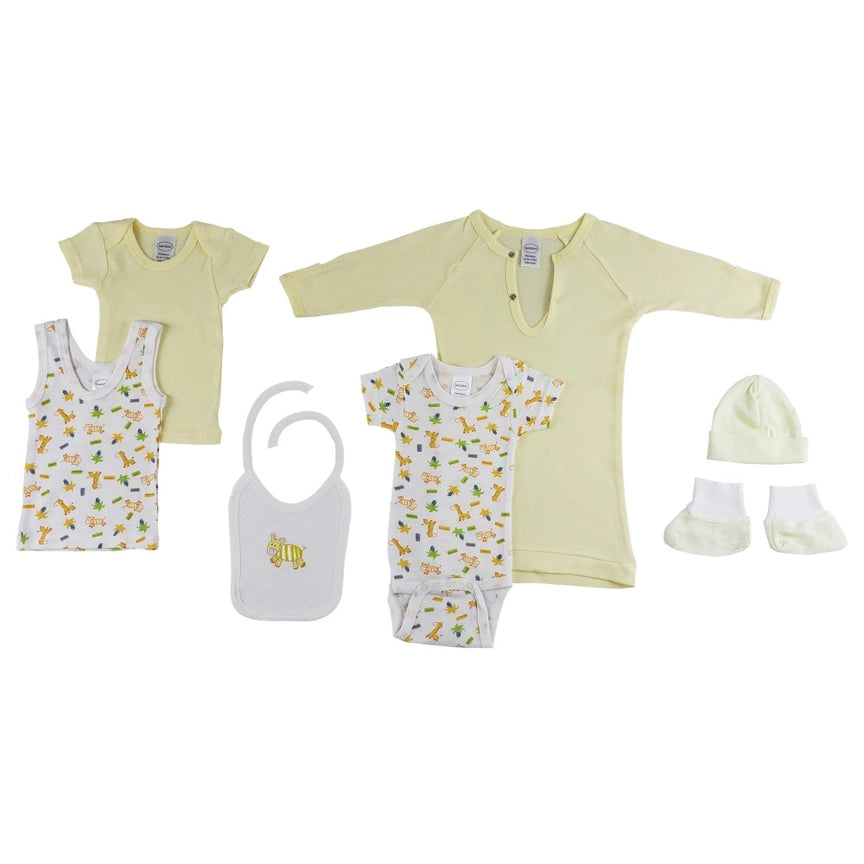 Gender Neutral Baby Gift | 7-Piece Yellow Pastel Set with Zebra & Giraffe