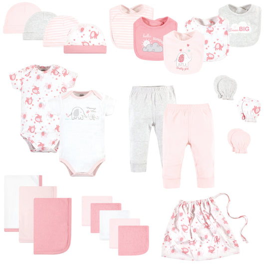 Girls Pink Cotton Layette Cube – Elephant Baby Shower Gift Set
