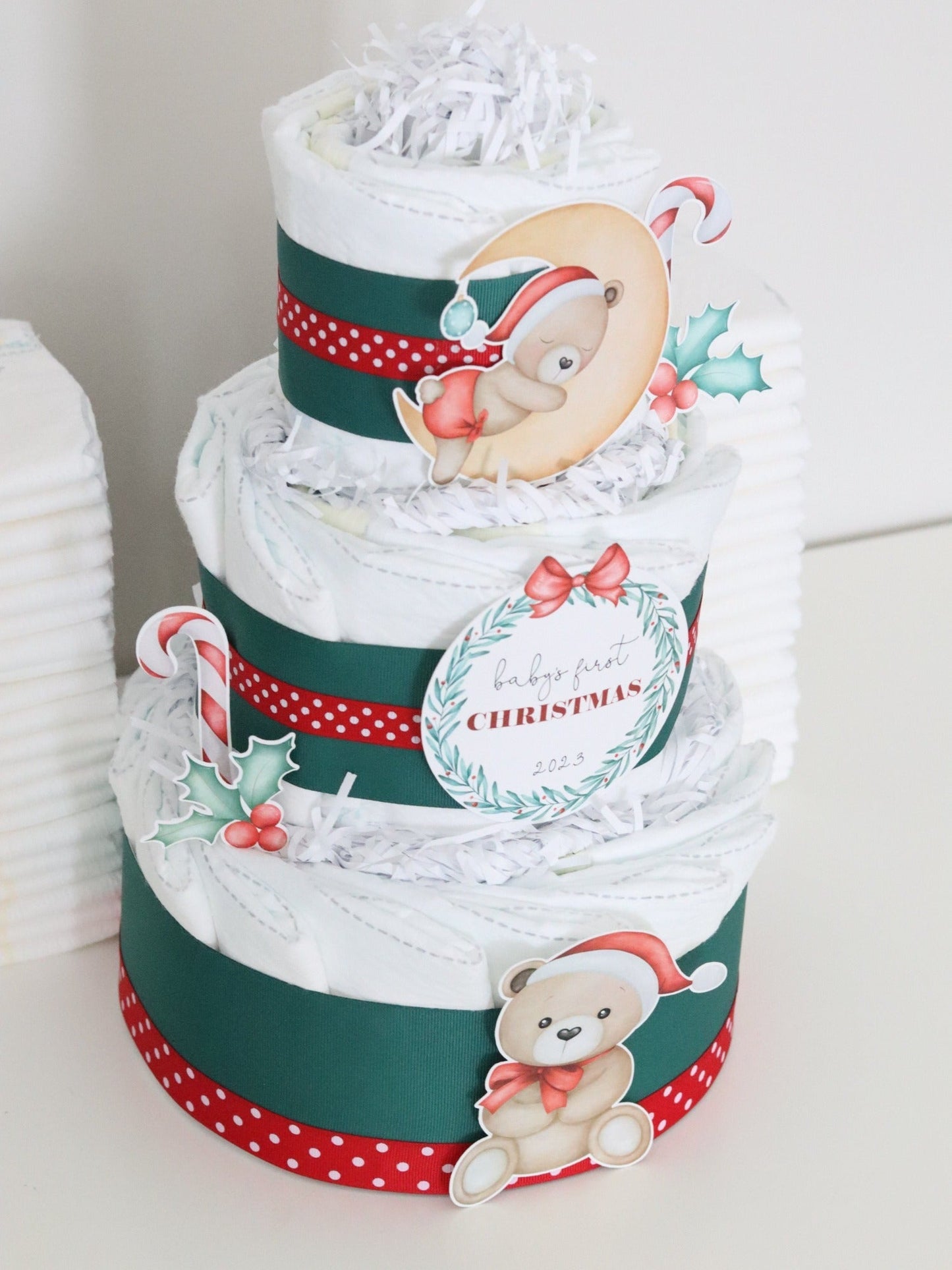 Christmas Bear Diaper Cake