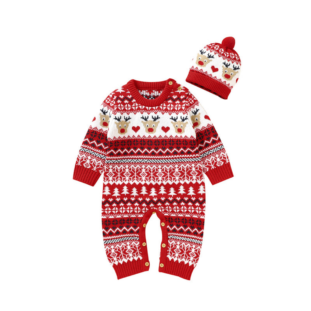Baby Christmas Reindeer Sweater Romper 100% Cotton