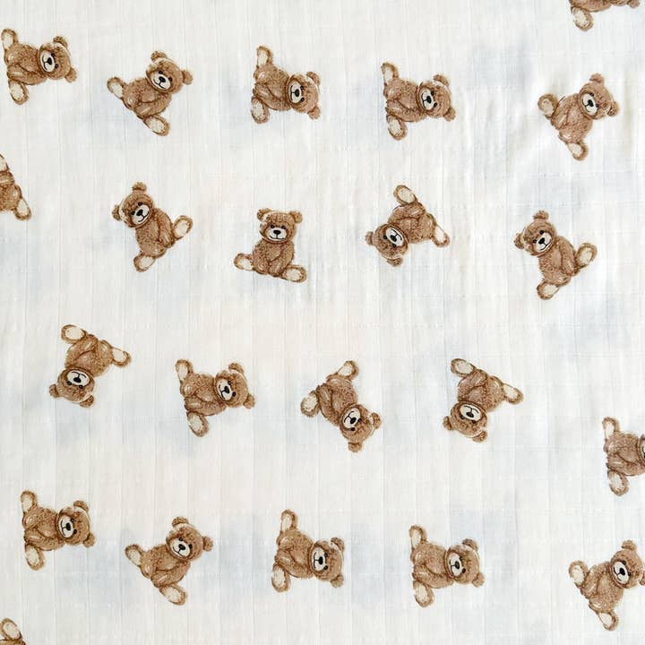 Teddy Bear Bamboo Muslin Swaddle Blanket | Baby Shower Gift, Newborn Essentials