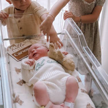 Teddy Bear Bamboo Muslin Swaddle Blanket | Baby Shower Gift, Newborn Essentials