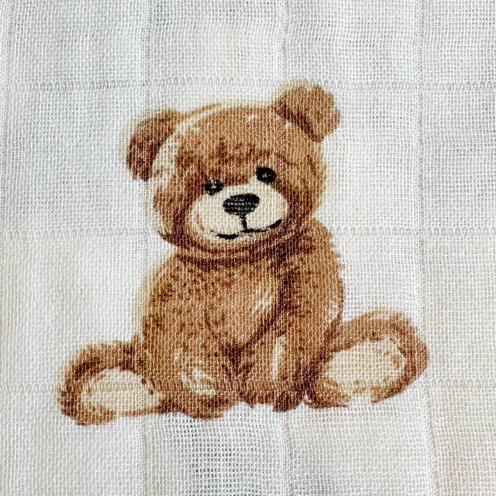Teddy Bear Bamboo Muslin Swaddle Blanket | Baby Shower Gift, Newborn Essentials