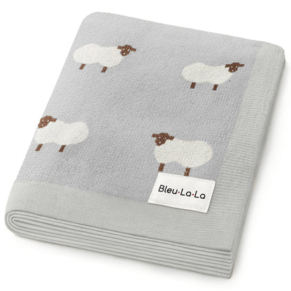 Sheep Knit Receiving Baby Blanket