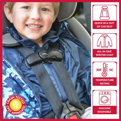 Car Seat Coat | The Road Coat Transition - Navy Raptor Print