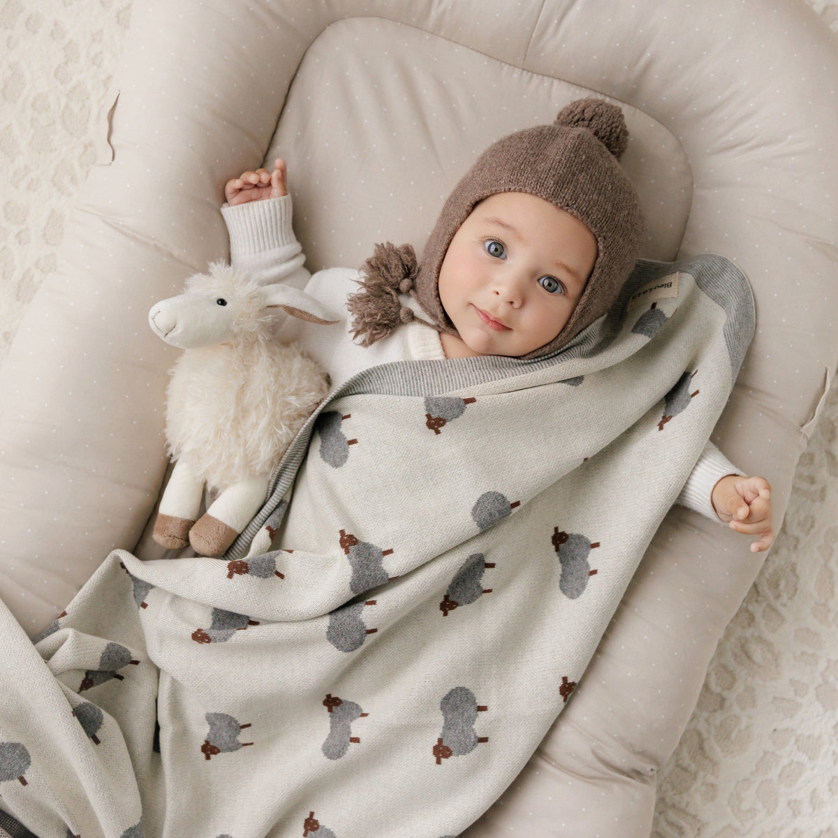 Sheep Knit Receiving Baby Blanket