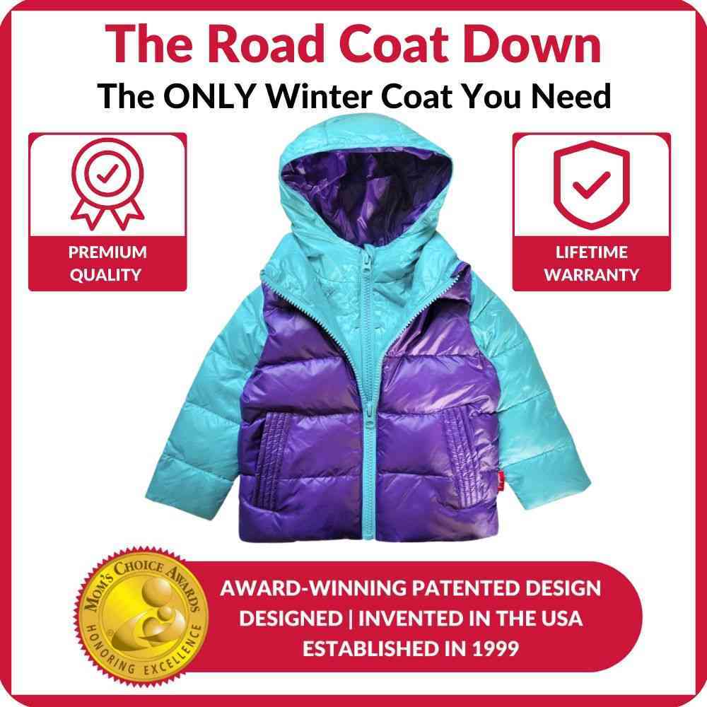 Car Seat Coat | The Road Coat Down - Aqua/Purple