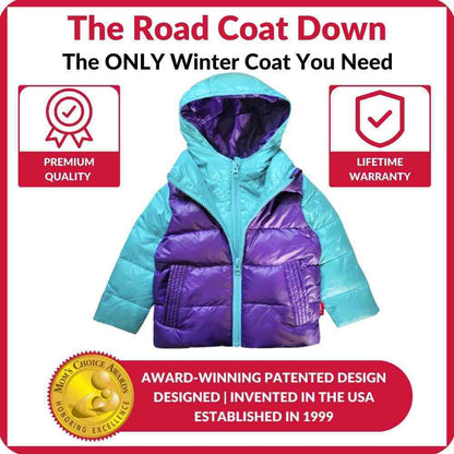 Car Seat Coat | The Road Coat Down - Aqua/Purple