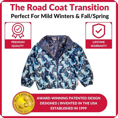 Car Seat Coat | The Road Coat Transition - Navy Raptor Print