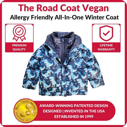 Car Seat Coat | The Road Coat Vegan - Navy Raptor Print