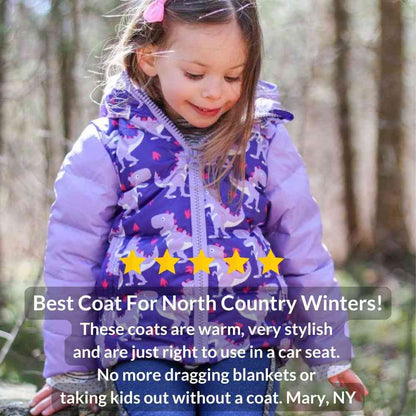 Car Seat Coat | The Road Coat Down - Purple Raptor Print