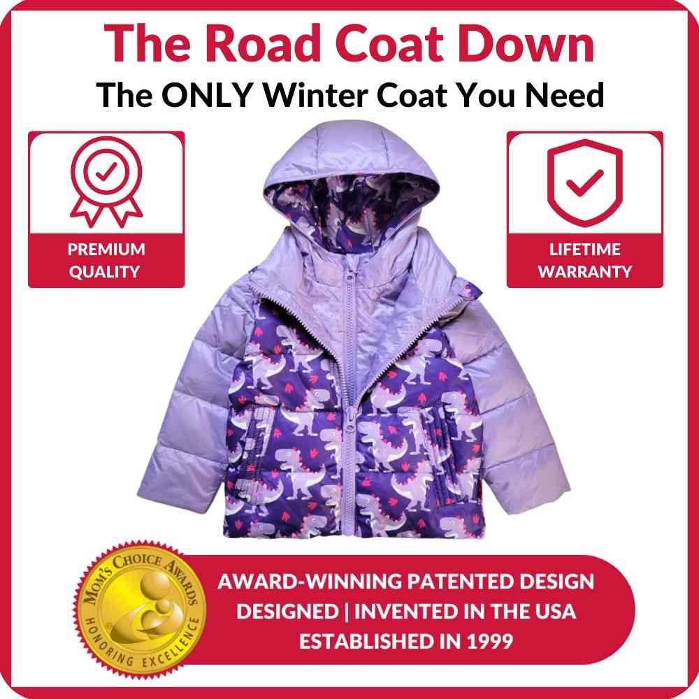 Car Seat Coat | The Road Coat Down - Purple Raptor Print