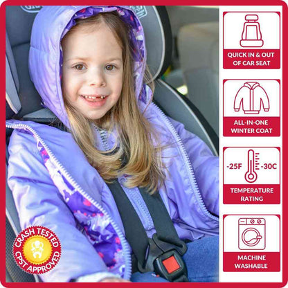 Car Seat Coat | The Road Coat Down - Purple Raptor Print