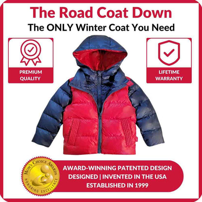 Car Seat Coat | The Road Coat Down - Navy/Red