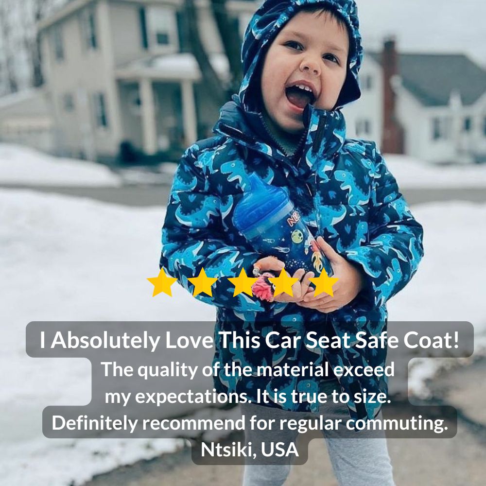 Car Seat Coat | The Road Coat Vegan - Navy Raptor Print