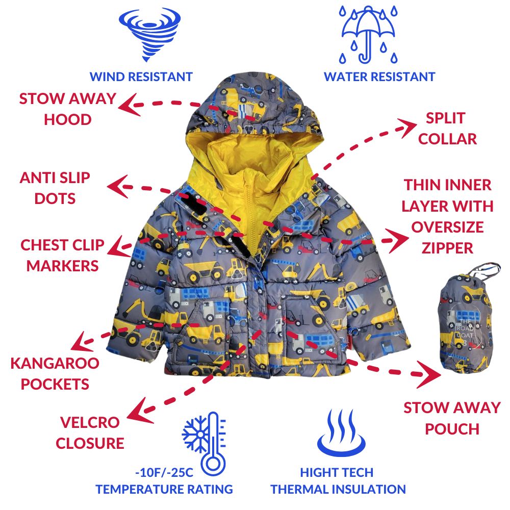 Car Seat Coat | The Road Coat Vegan - Construction Print