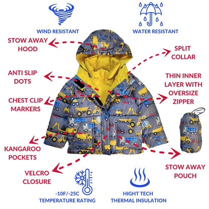 Car Seat Coat | The Road Coat Vegan - Construction Print