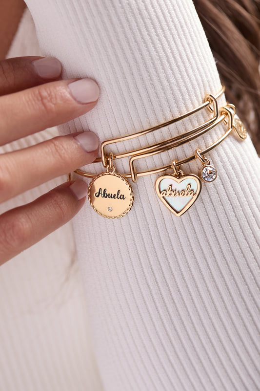 Abuela Mother of Pearl Heart Charm Bangle