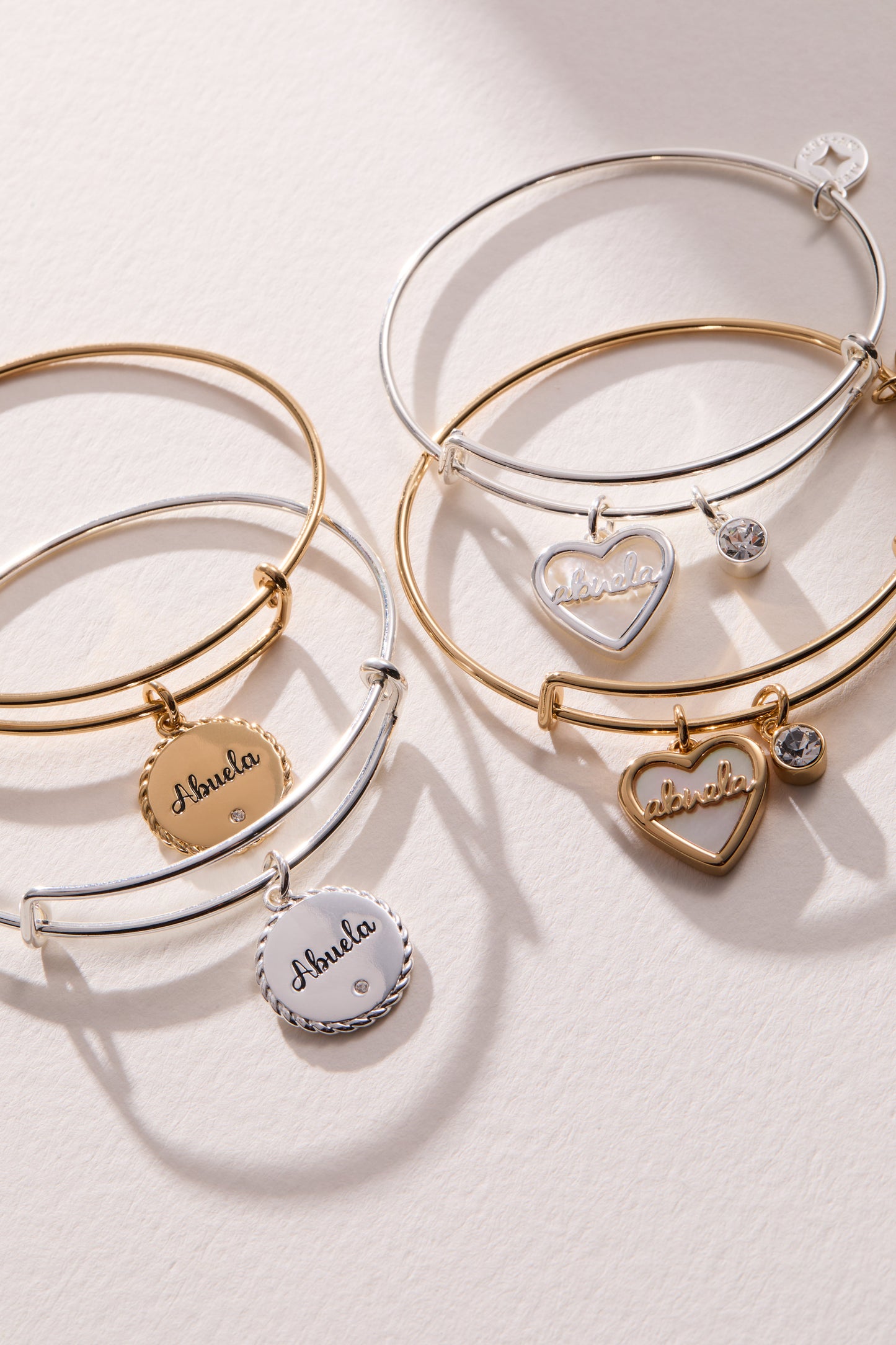 Abuela Mother of Pearl Heart Charm Bangle