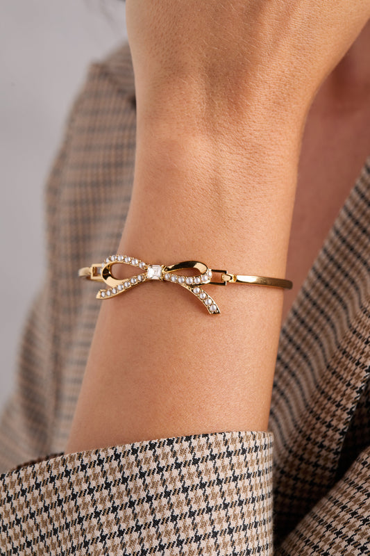 Bow Pearl Coquette Tension Bangle