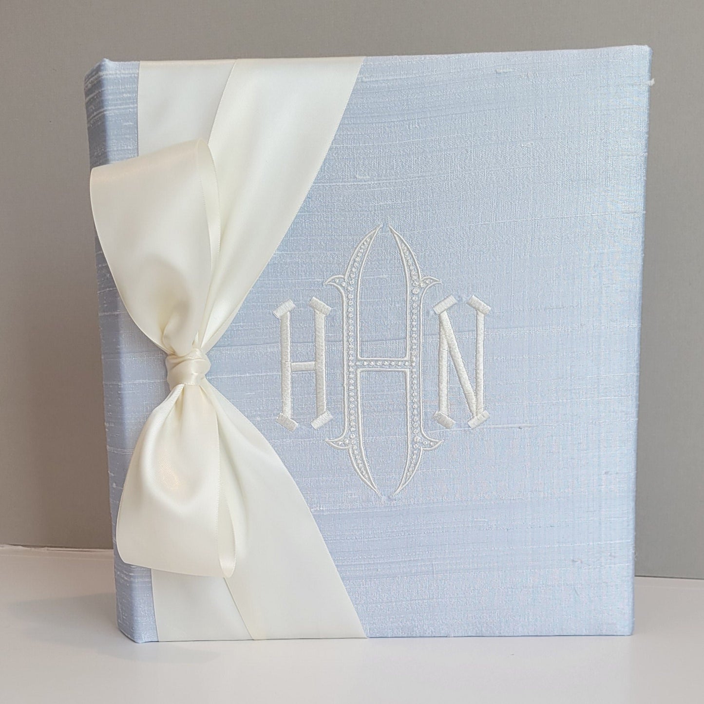 Baby Memory Book - Blue Silk (w/ SATIN Bow)