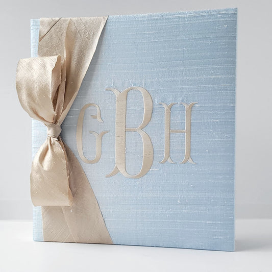 Baby Memory Book - Blue Silk (w/ SILK Bow)