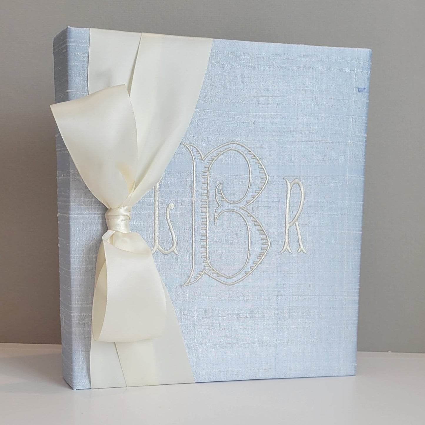 Baby Memory Book - Blue Silk (w/ SATIN Bow)
