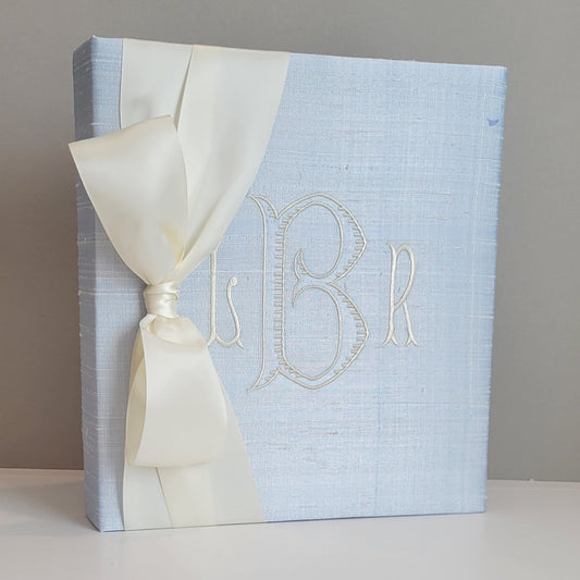 Baby Memory Book - Blue Silk (w/ SATIN Bow)