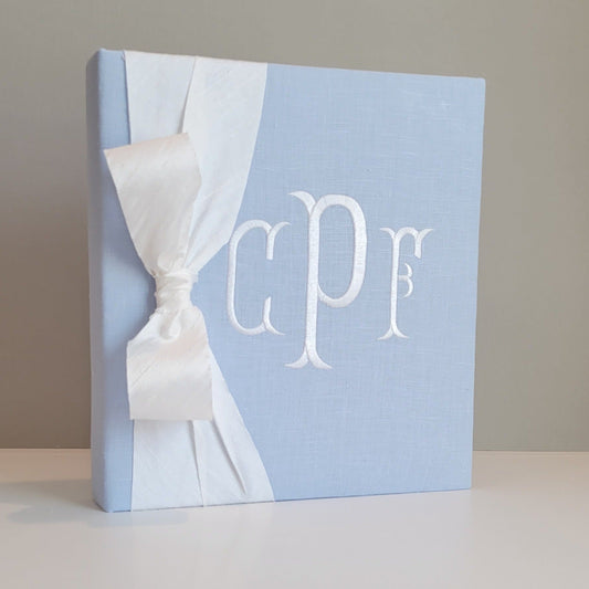 Baby Memory Book - Blue Linen (w/ SILK Bow)