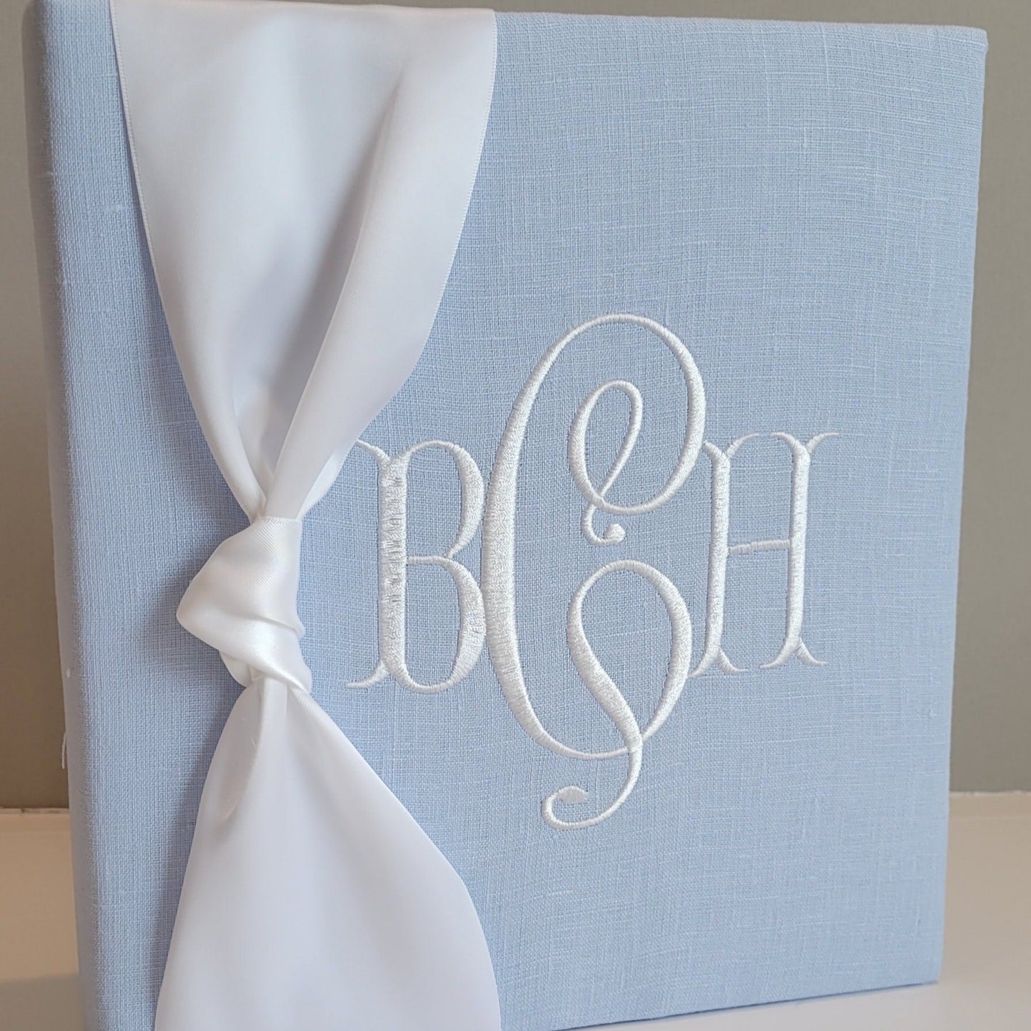 Baby Memory Book - Blue Linen (w/ SATIN Bow)