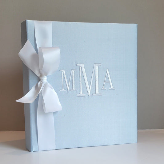 Baby Memory Book - Blue Shantung (w/ SATIN Bow)