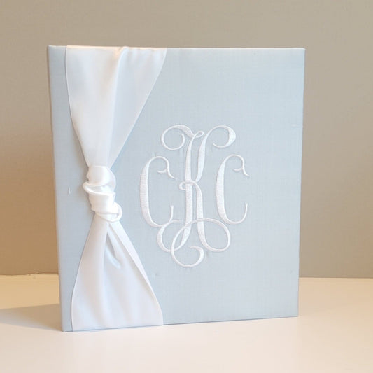 Baby Memory Book - Blue Shantung (w/ SATIN Bow)