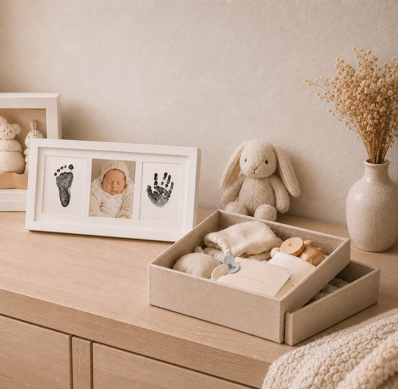 Baby Handprint and Footprint Keepsake Frame - 3-Panel "Love at first sight" Design