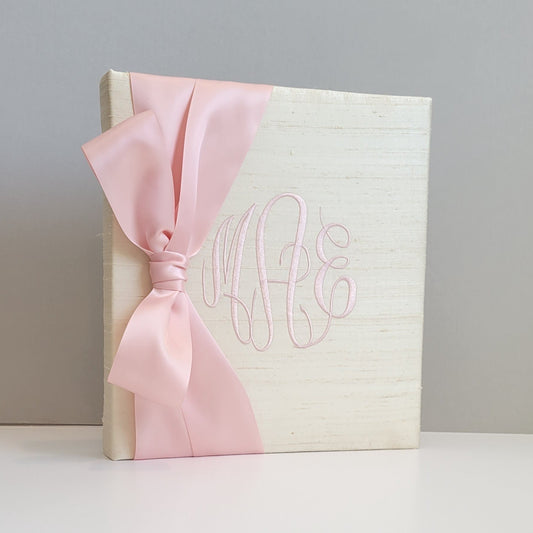 Baby Memory Book - Cream Silk (w/ SATIN Bow)
