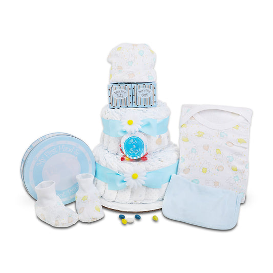Blue Two-Tier Diaper Cake Gift