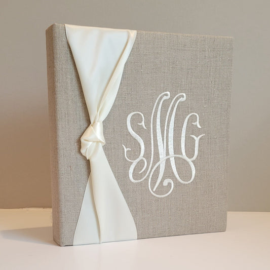 Baby Memory Book - Flax Linen (w/ SATIN Bow)