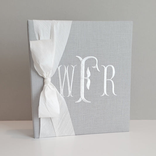 Baby Memory Book - Gray Linen (w/ SILK Bow)