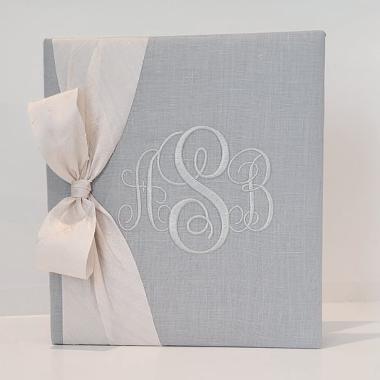 Baby Memory Book - Gray Linen (w/ SILK Bow)