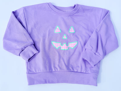Pastel Gingham Jack-o-Lantern Crewneck Sweatshirt or Romper