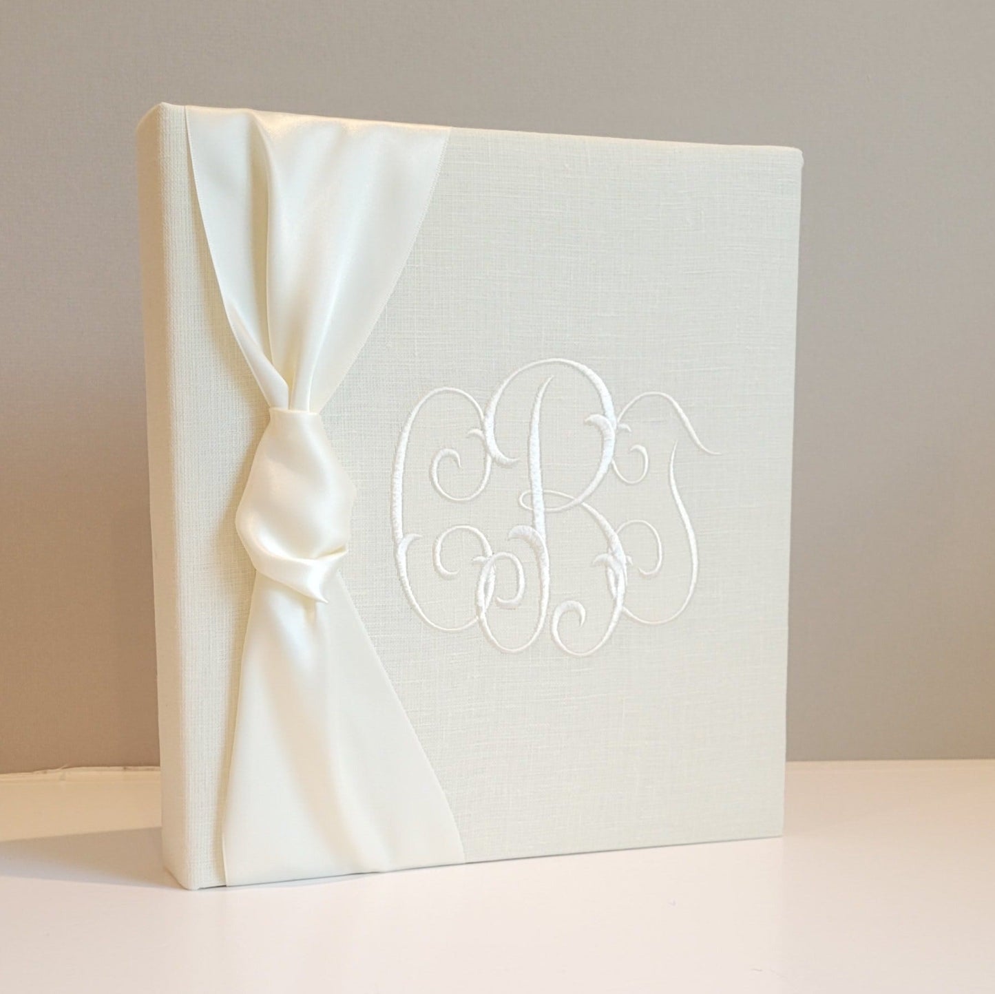 Baby Memory Book - Ivory Linen (w/ SATIN Bow)