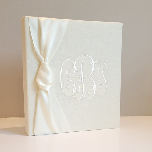 Baby Memory Book - Ivory Linen (w/ SATIN Bow)