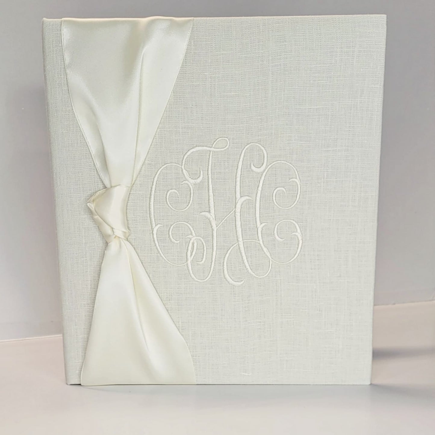 Baby Memory Book - Ivory Linen (w/ SATIN Bow)