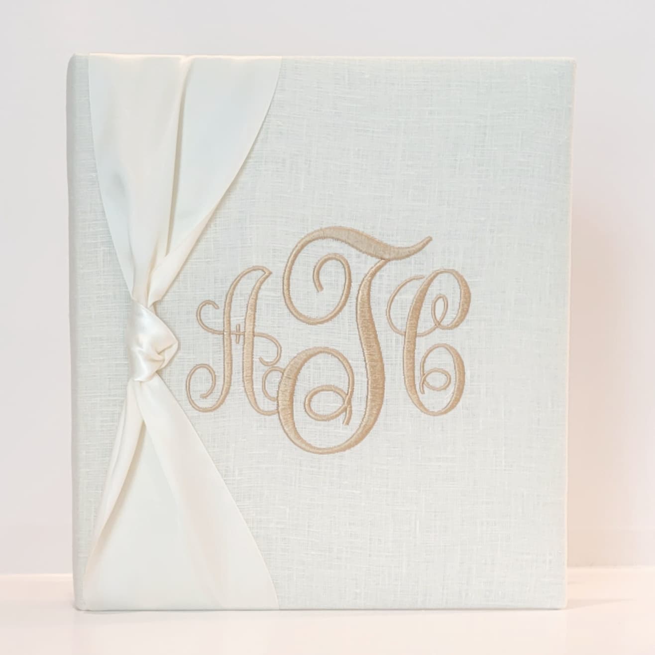 Baby Memory Book - Ivory Linen (w/ SATIN Bow)