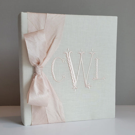 Baby Memory Book - Ivory Linen (w/ SILK Bow)